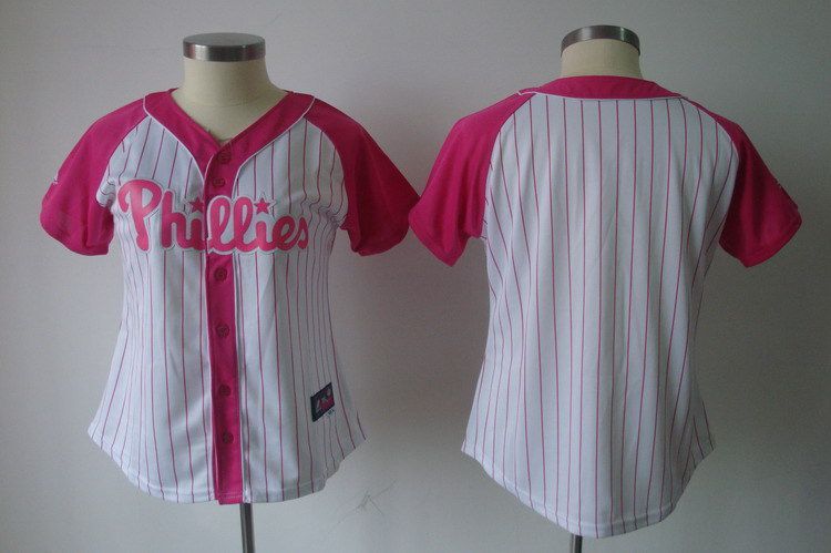 Women 2017 MLB Philadelphia Phillies Blank White Pink Splash Fashion Jersey->->Women Jersey